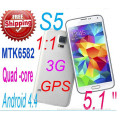 n Stock original S5 i9600 cell phones 5.1 inch MTK6582 3G GPS 13MP quad core android 4.4 G900 Mobile phone (Free cases )